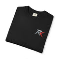 RK Pixel Flag Black T-Shirt — Subtle Red White Blue Logo Tee